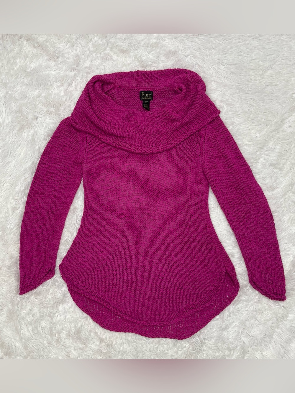 Pure Handknit Womens Cowl Neck Sweater Size S/M Small/Medium Magenta Knit Canada